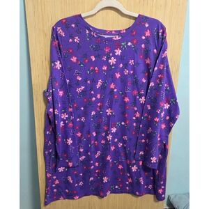 Woman Within Sz L 18/20‎ Ladies Purple Floral Long Sleeve Top Shirt Flowers